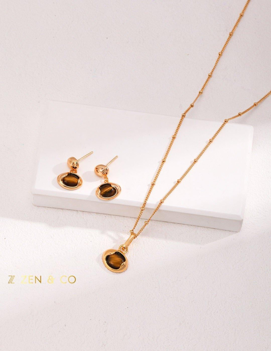 CHANDI Tiger eye pendant necklace and drop earrings - ZEN&CO Studio