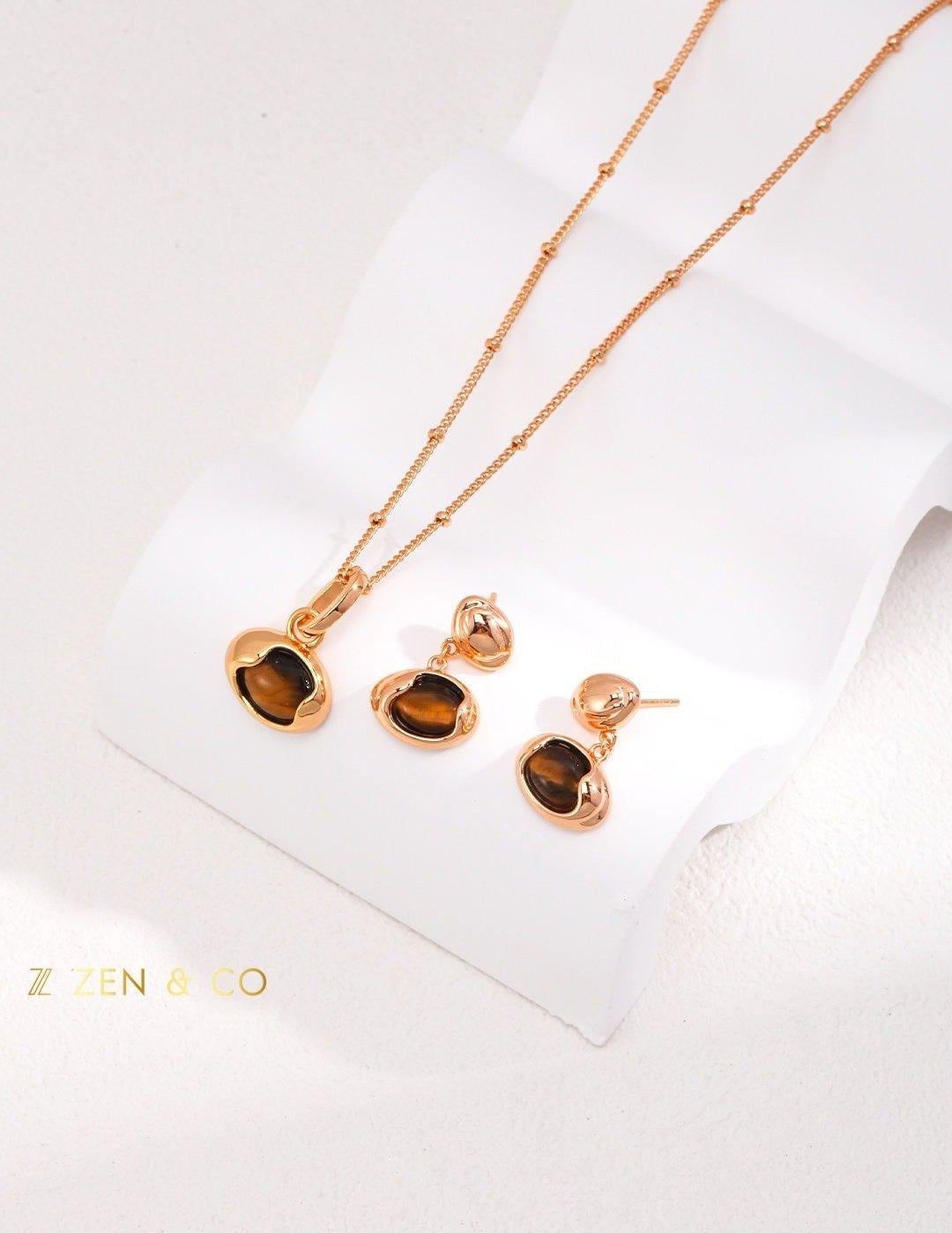 CHANDI Tiger eye pendant necklace and drop earrings - ZEN&CO Studio