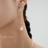 CLAIRE Asymmetric earrings with big dangle pearl - ZEN&CO Studio