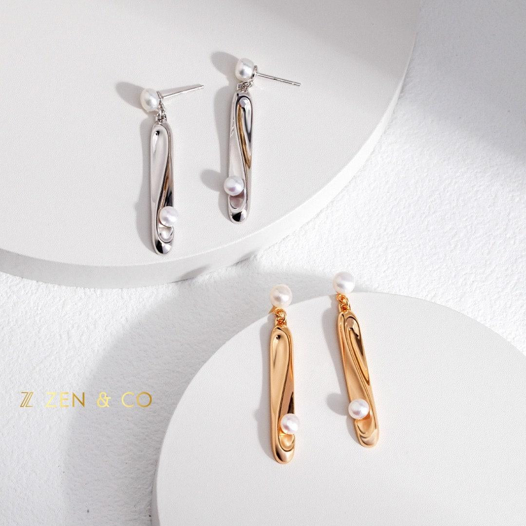 CLIO Long dangle earrings with dainty pearls - ZEN&CO Studio