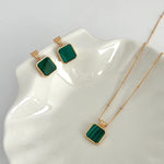 CORA Square shape Malachite drop earrings and pendant necklace - ZEN&CO Studio