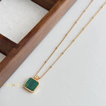 CORA Square shape Malachite drop earrings and pendant necklace - ZEN&CO Studio