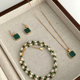 CORA Square shape Malachite drop earrings and pendant necklace - ZEN&CO Studio