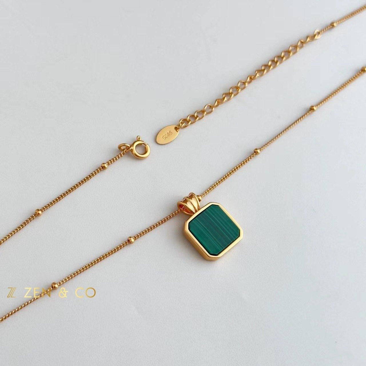 CORA Square shape Malachite drop earrings and pendant necklace - ZEN&CO Studio