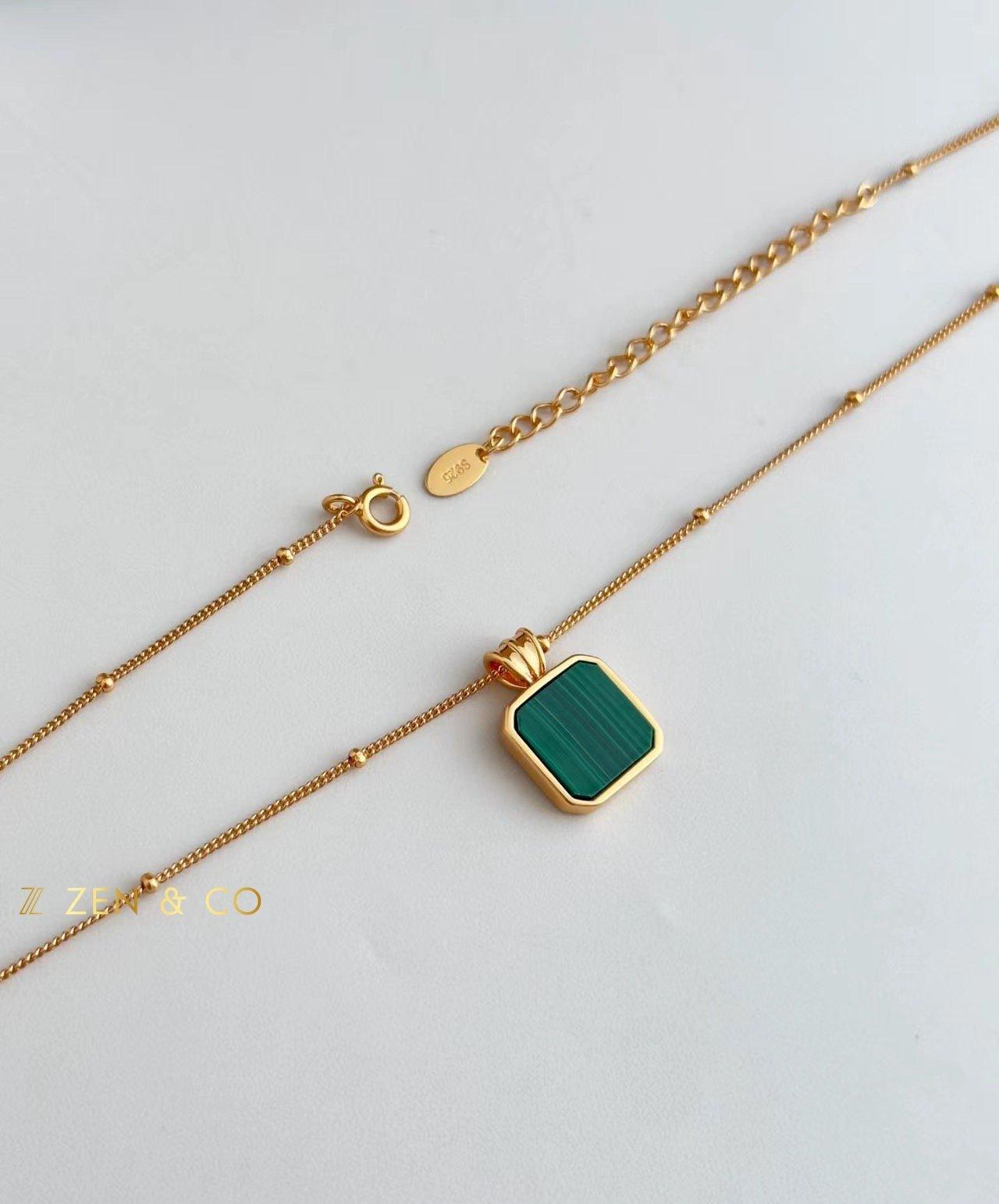 CORA Square shape Malachite drop earrings and pendant necklace - ZEN&CO Studio