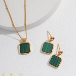 CORA Square shape Malachite drop earrings and pendant necklace - ZEN&CO Studio