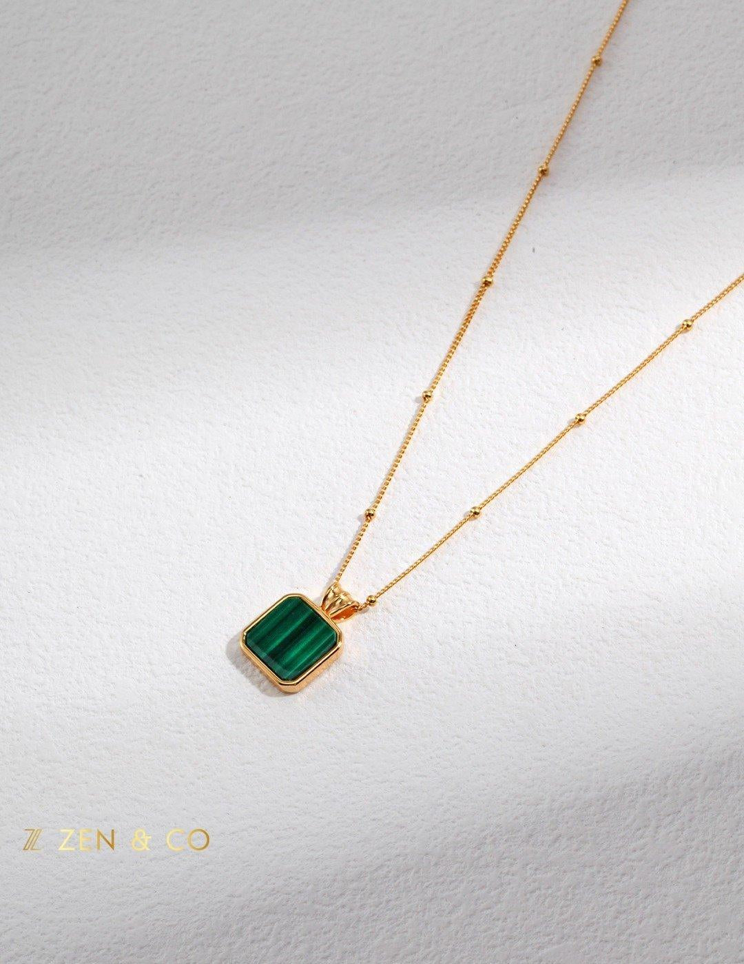 CORA Square shape Malachite drop earrings and pendant necklace - ZEN&CO Studio