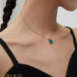 CORA Square shape Malachite drop earrings and pendant necklace - ZEN&CO Studio