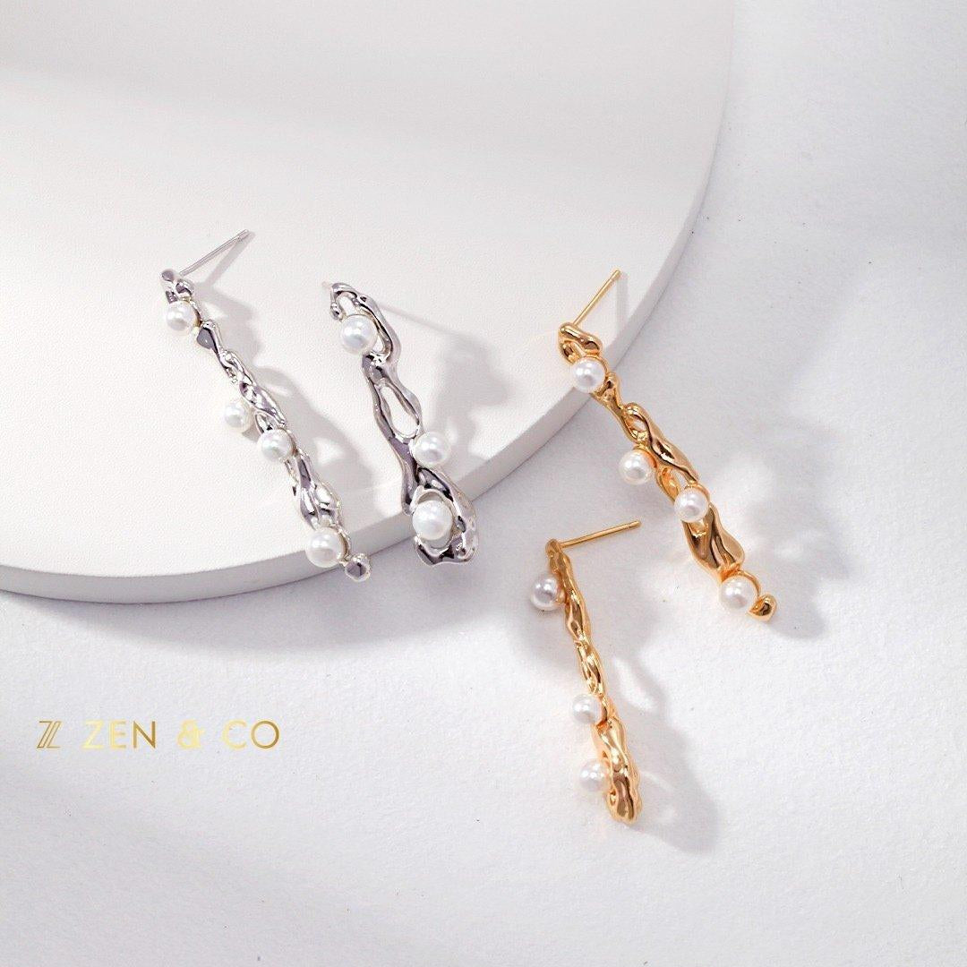 ELOISE Asymmetric dangle earrings with pearls - ZEN&CO Studio