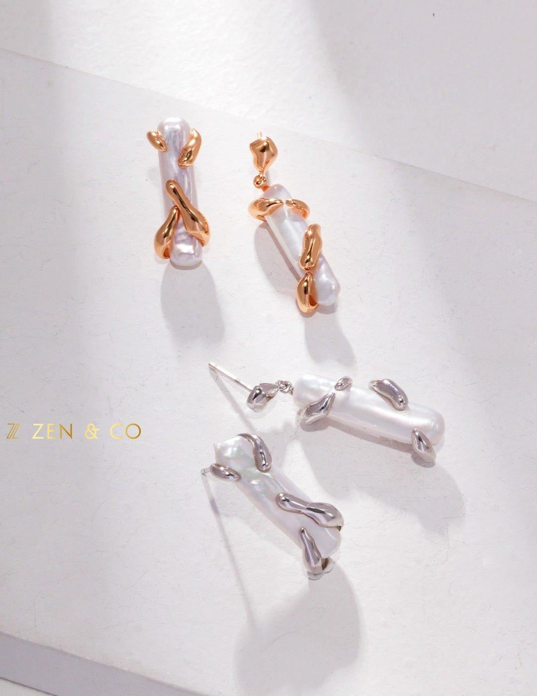 GAIA Dainty Baroque pearl asymmetric earrings and open ring - ZEN&CO Studio