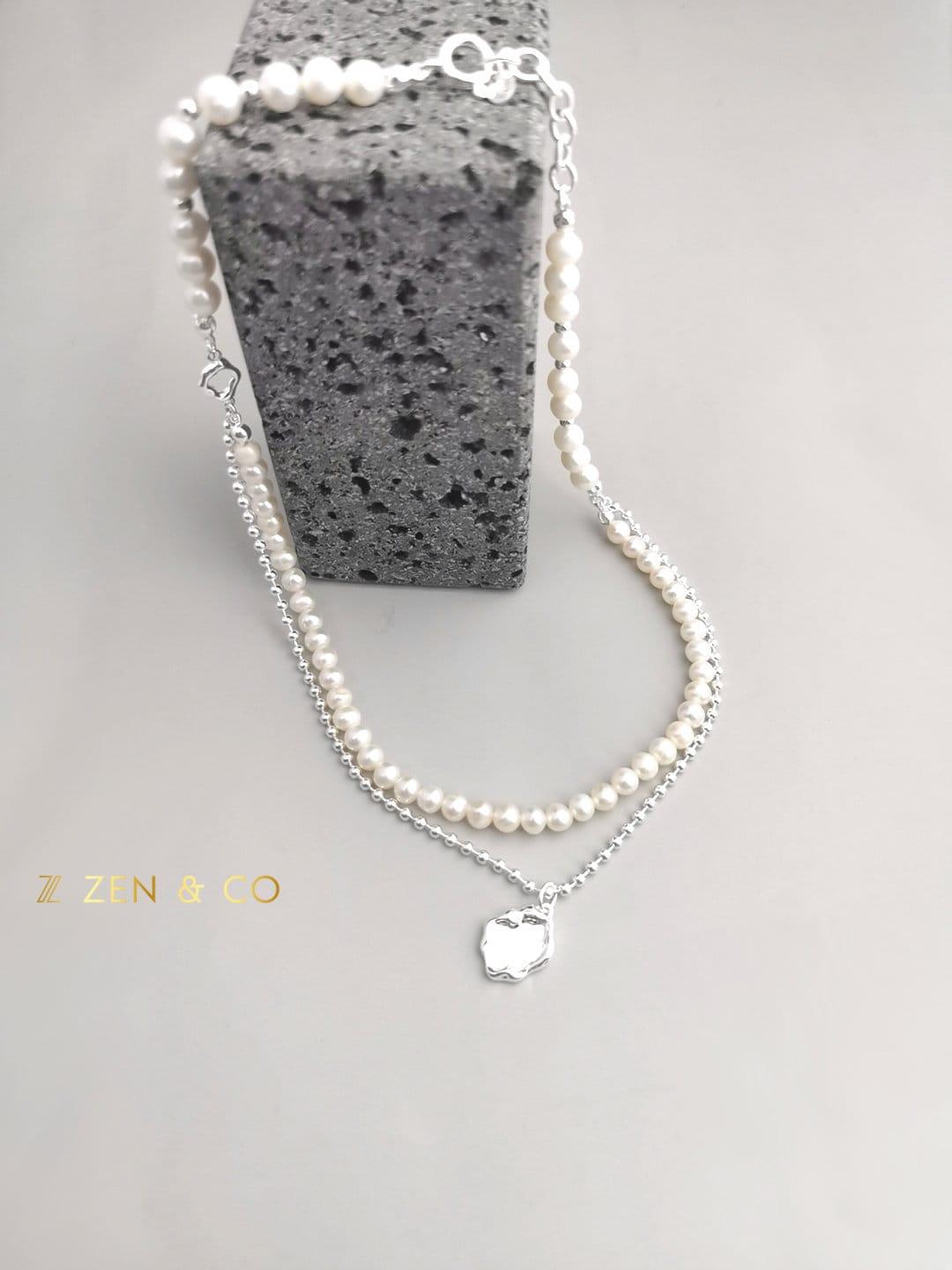 GENEVA Fluid Way of Water pearl necklace and silver pendant necklace - ZEN&CO Studio