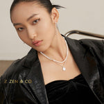 GENEVA Fluid Way of Water pearl necklace and silver pendant necklace - ZEN&CO Studio