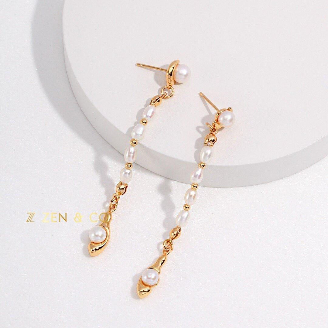 GRACE Long dangle pearl earrings - ZEN&CO Studio