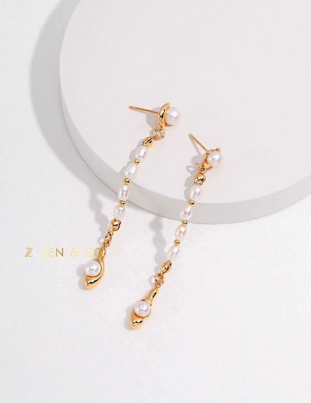 GRACE Long dangle pearl earrings - ZEN&CO Studio