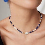 ILOILO Lapis lazuli, pearl and blue jade jewelry set necklace and drop earrings - ZEN&CO Studio