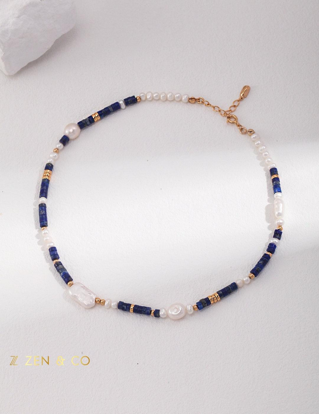 ILOILO Lapis lazuli, pearl and blue jade jewelry set necklace and drop earrings - ZEN&CO Studio