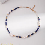 ILOILO Lapis lazuli, pearl and blue jade jewelry set necklace and drop earrings - ZEN&CO Studio