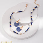 ILOILO Lapis lazuli, pearl and blue jade jewelry set necklace and drop earrings - ZEN&CO Studio