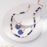 ILOILO Lapis lazuli, pearl and blue jade jewelry set necklace and drop earrings - ZEN&CO Studio