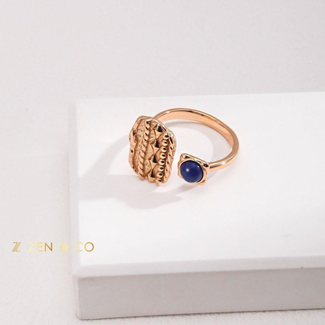 INDIGO Tribe Blue lapis lazuli statement ring Lapis lazuli stone stud earrings - ZEN&CO Studio