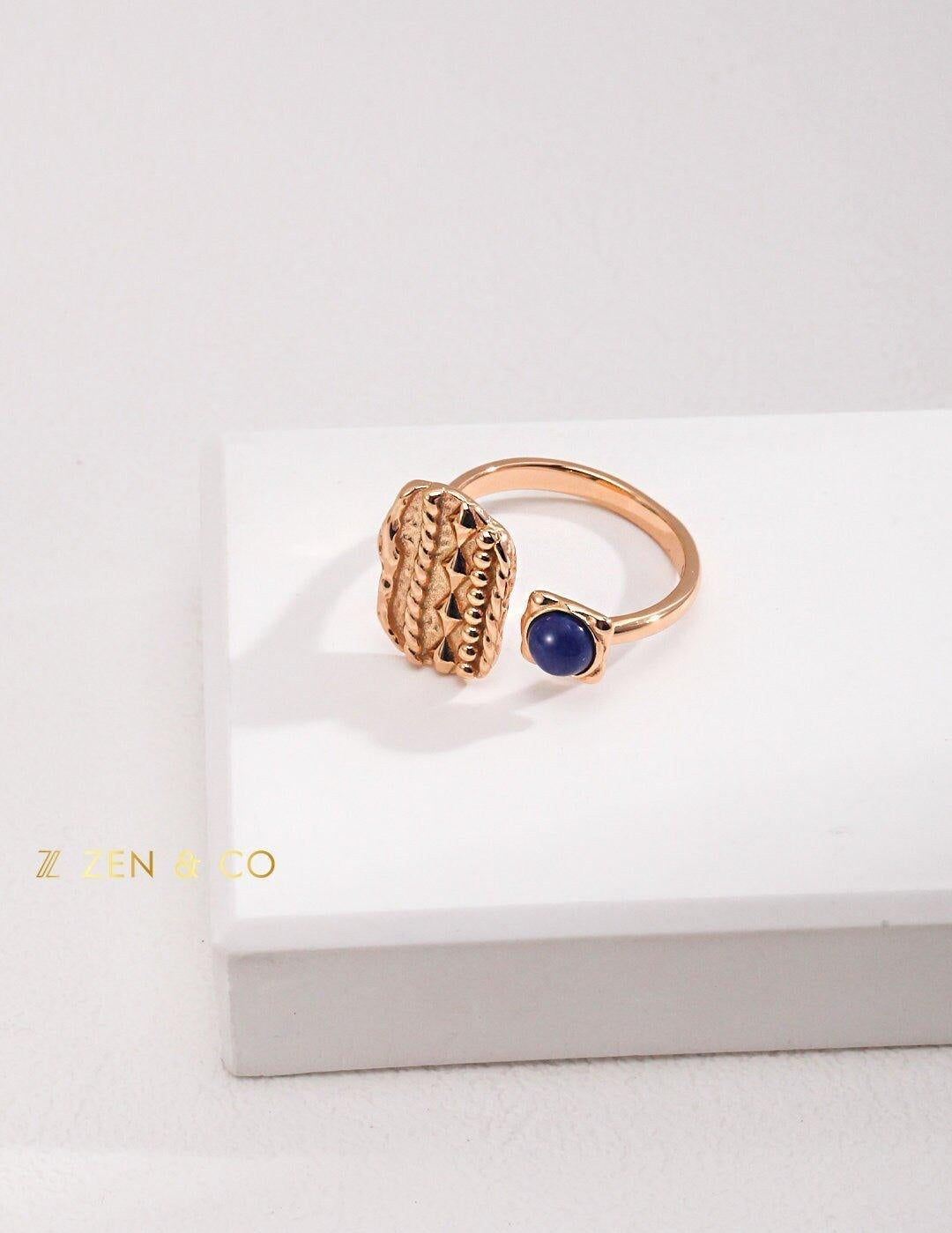 INDIGO Tribe Blue lapis lazuli statement ring Lapis lazuli stone stud earrings - ZEN&CO Studio