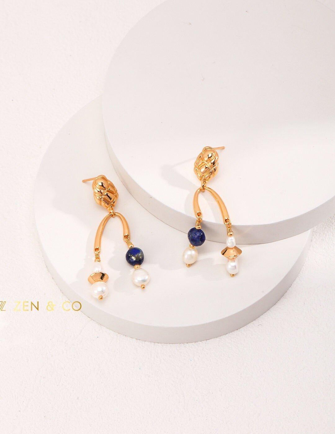 INDIRA Bohemian Gold Lapis lazuli dangle earrings - ZEN&CO Studio