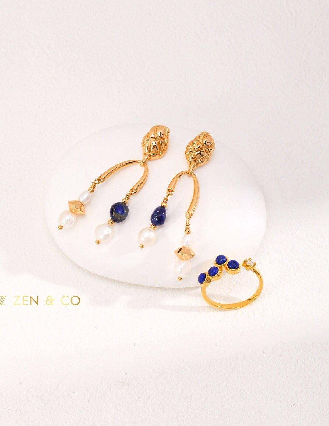 INDIRA Bohemian Gold Lapis lazuli dangle earrings - ZEN&CO Studio