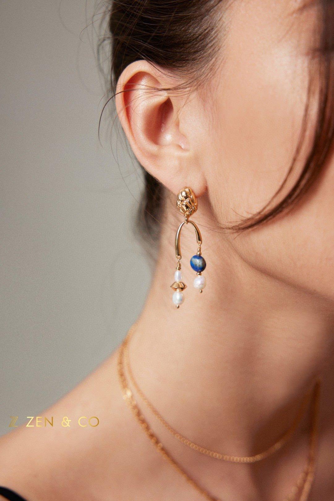 INDIRA Bohemian Gold Lapis lazuli dangle earrings - ZEN&CO Studio