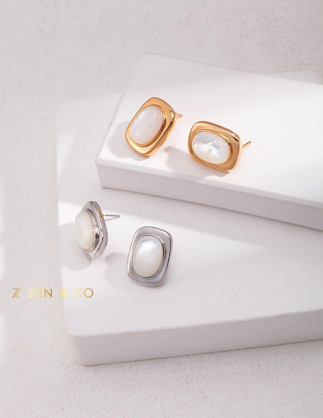 IRENE Geometric mother of pearl stud earrings - ZEN&CO Studio