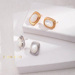 IRENE Geometric mother of pearl stud earrings - ZEN&CO Studio