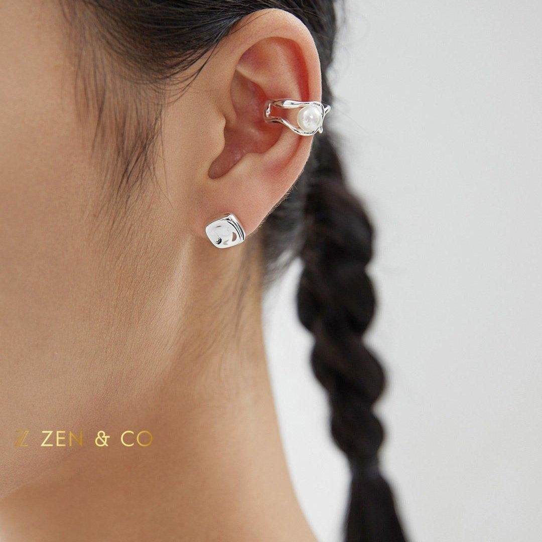 IVY Silver dainty ear cuff with pearl - ZEN&CO Studio