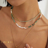 JADE Bohemian Green jade and pearl necklace and friendship bracelet - ZEN&CO Studio