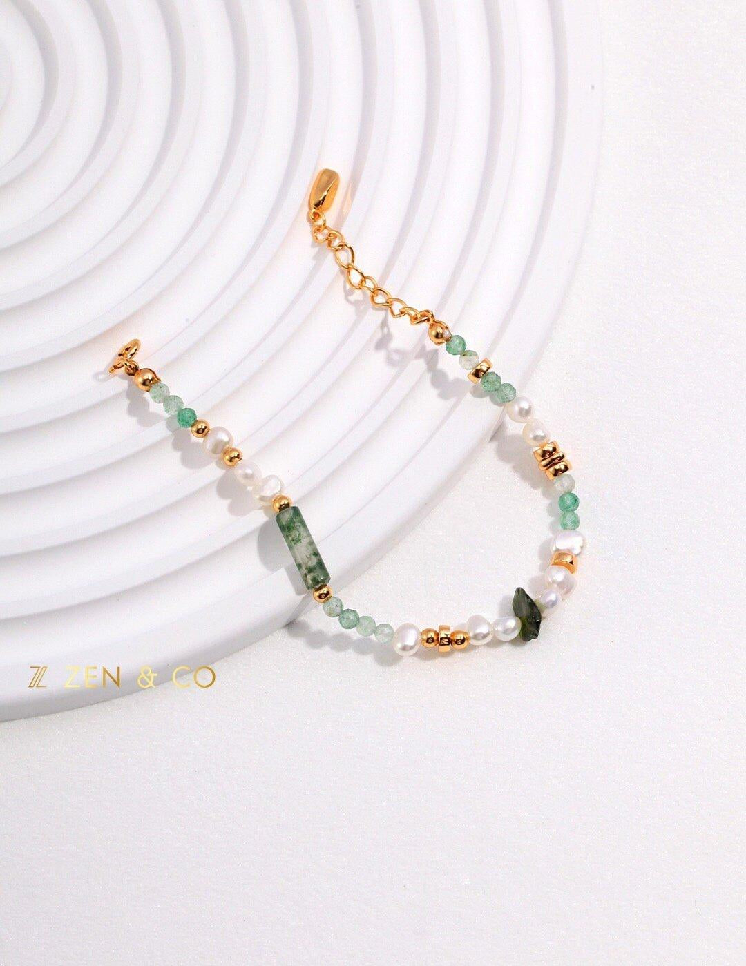 JADE Bohemian Green jade and pearl necklace and friendship bracelet - ZEN&CO Studio