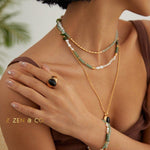 JADE Bohemian Green jade and pearl necklace and friendship bracelet - ZEN&CO Studio