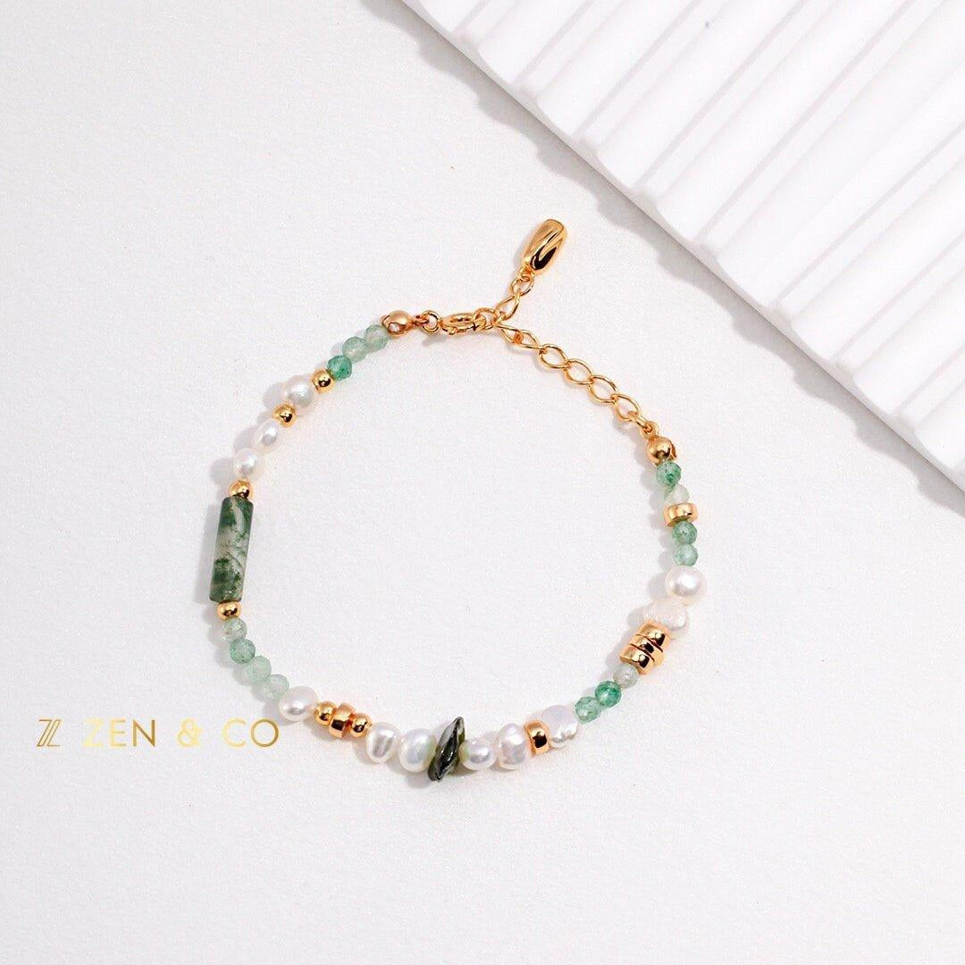 JADE Bohemian Green jade and pearl necklace and friendship bracelet - ZEN&CO Studio