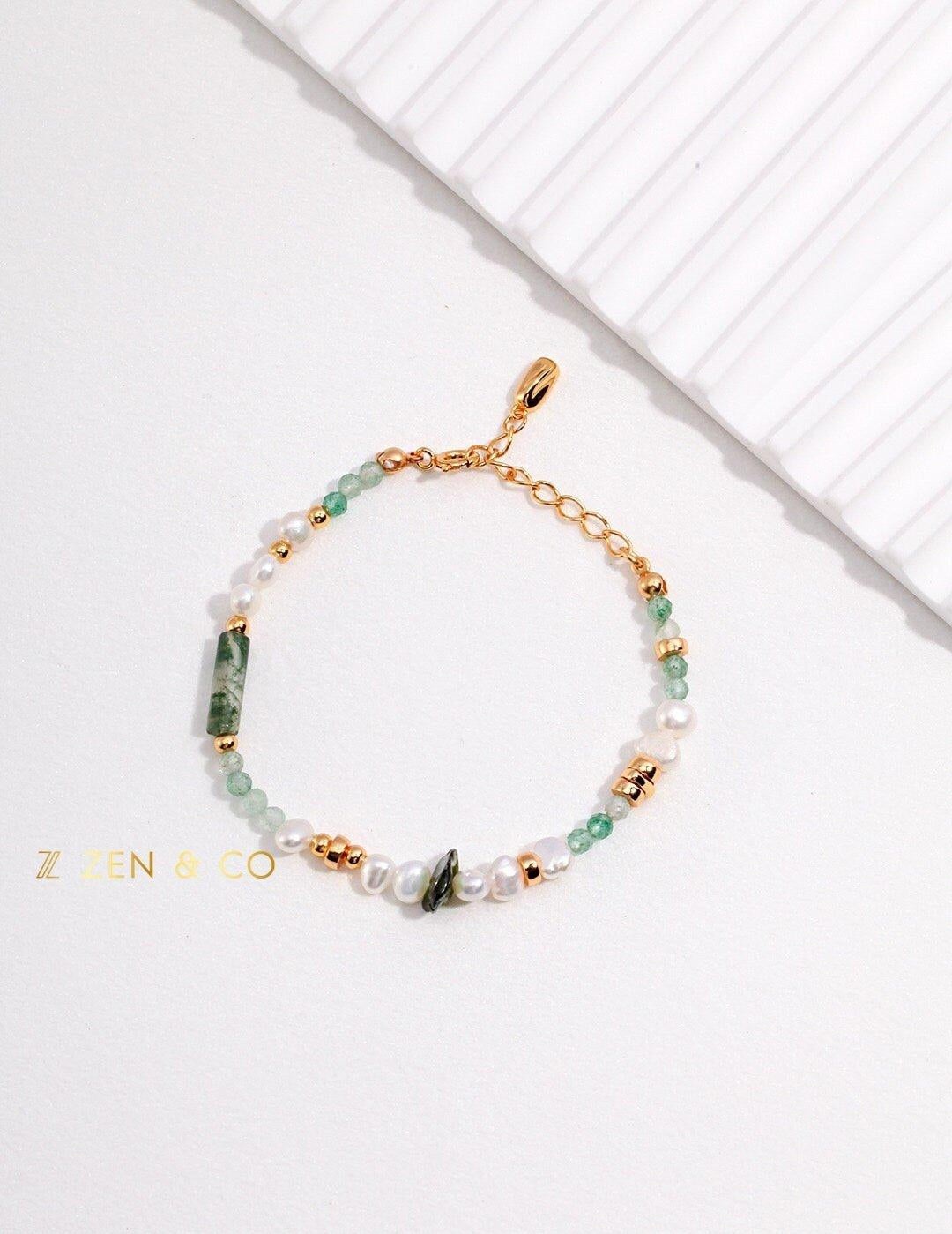 JADE Bohemian Green jade and pearl necklace and friendship bracelet - ZEN&CO Studio