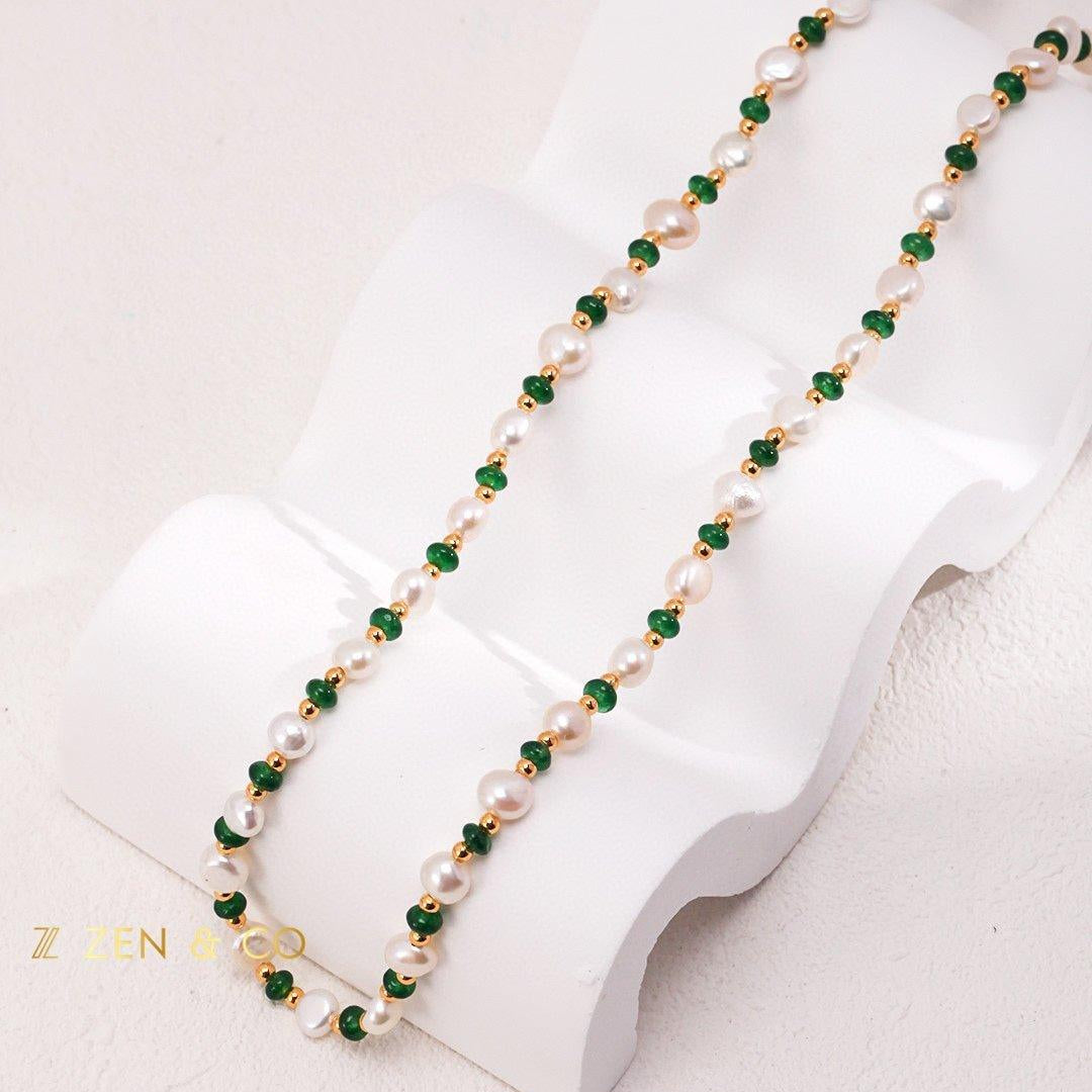 JEYDA Pearl and dainty green stone choker - ZEN&CO Studio