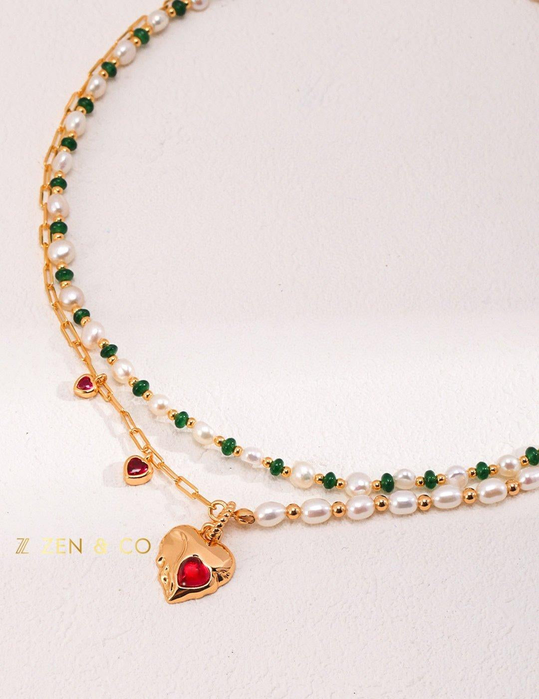 JEYDA Pearl and dainty green stone choker - ZEN&CO Studio