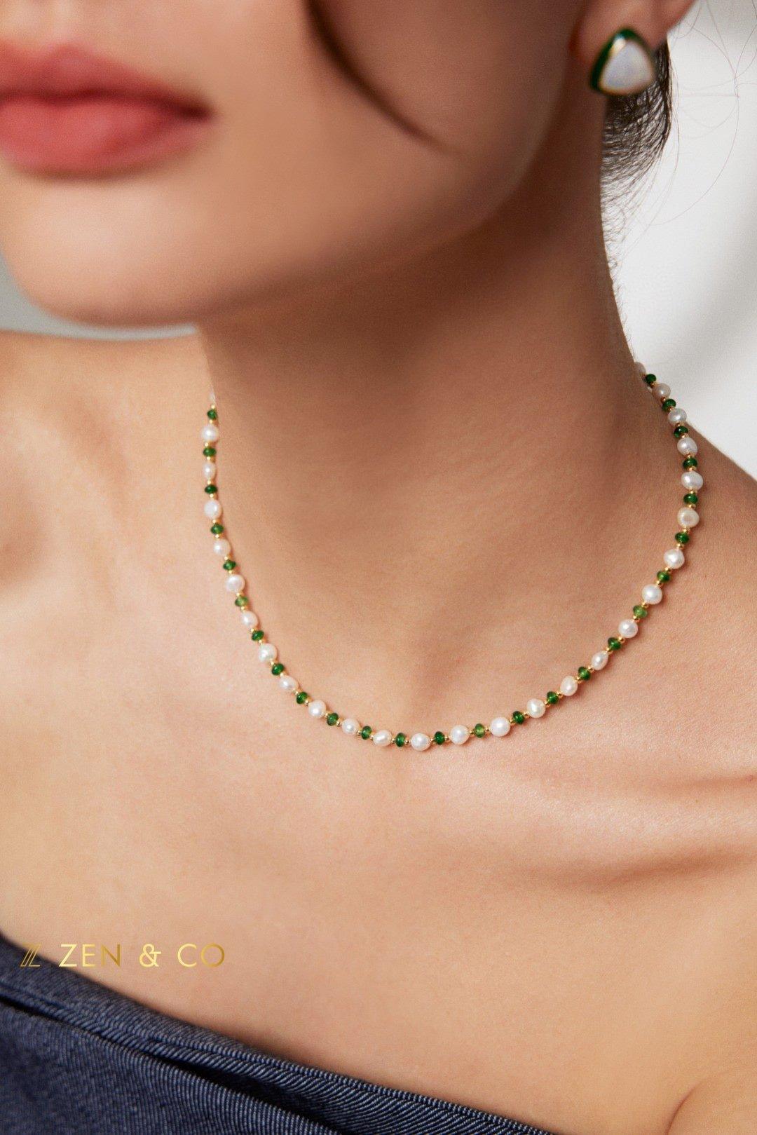 JEYDA Pearl and dainty green stone choker - ZEN&CO Studio