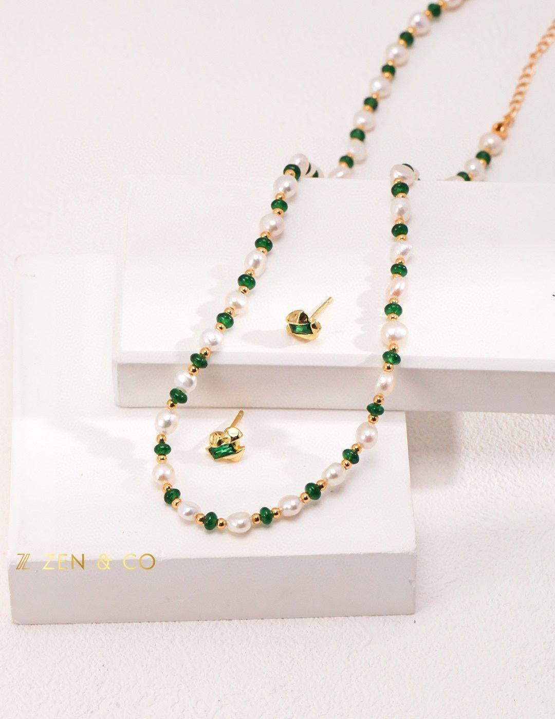 JEYDA Pearl and dainty green stone choker - ZEN&CO Studio