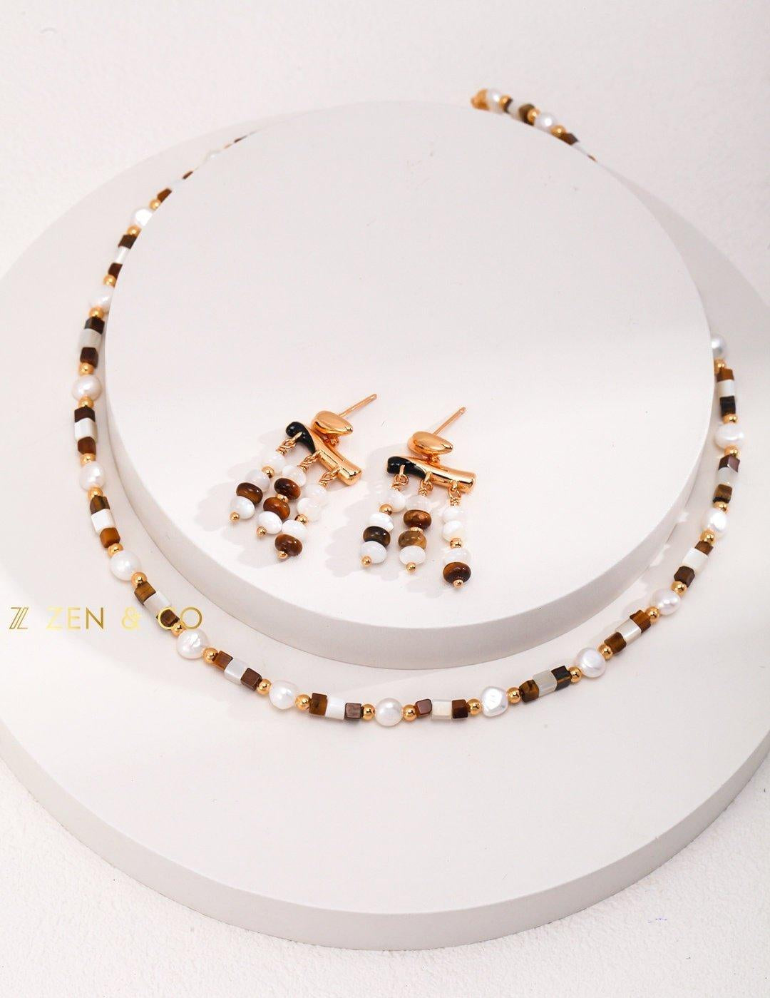 JIYA Tiger eye stone dangle earrings and beaded necklace - ZEN&CO Studio