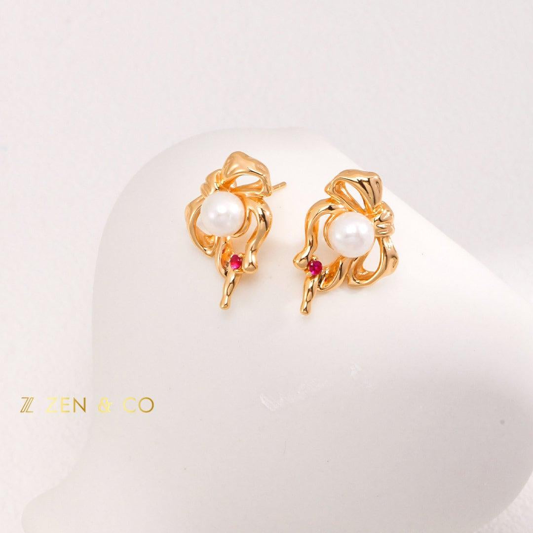 JULIETTE Barbie inspired cute knot pearl stud earrings - ZEN&CO Studio