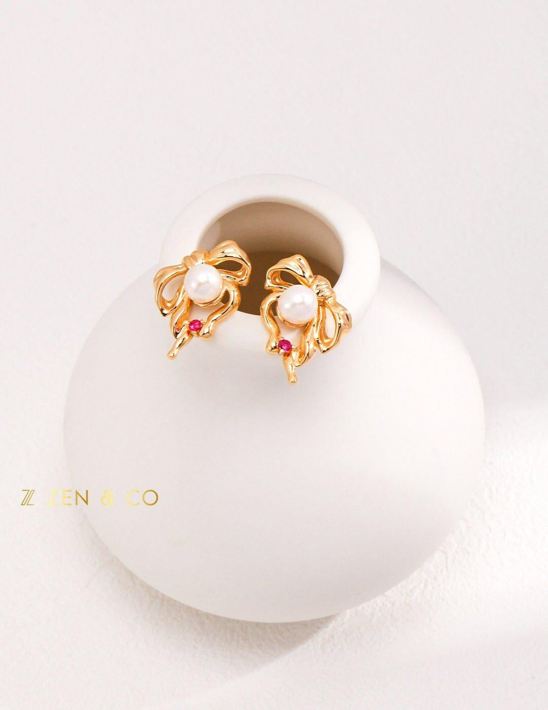 JULIETTE Barbie inspired cute knot pearl stud earrings - ZEN&CO Studio