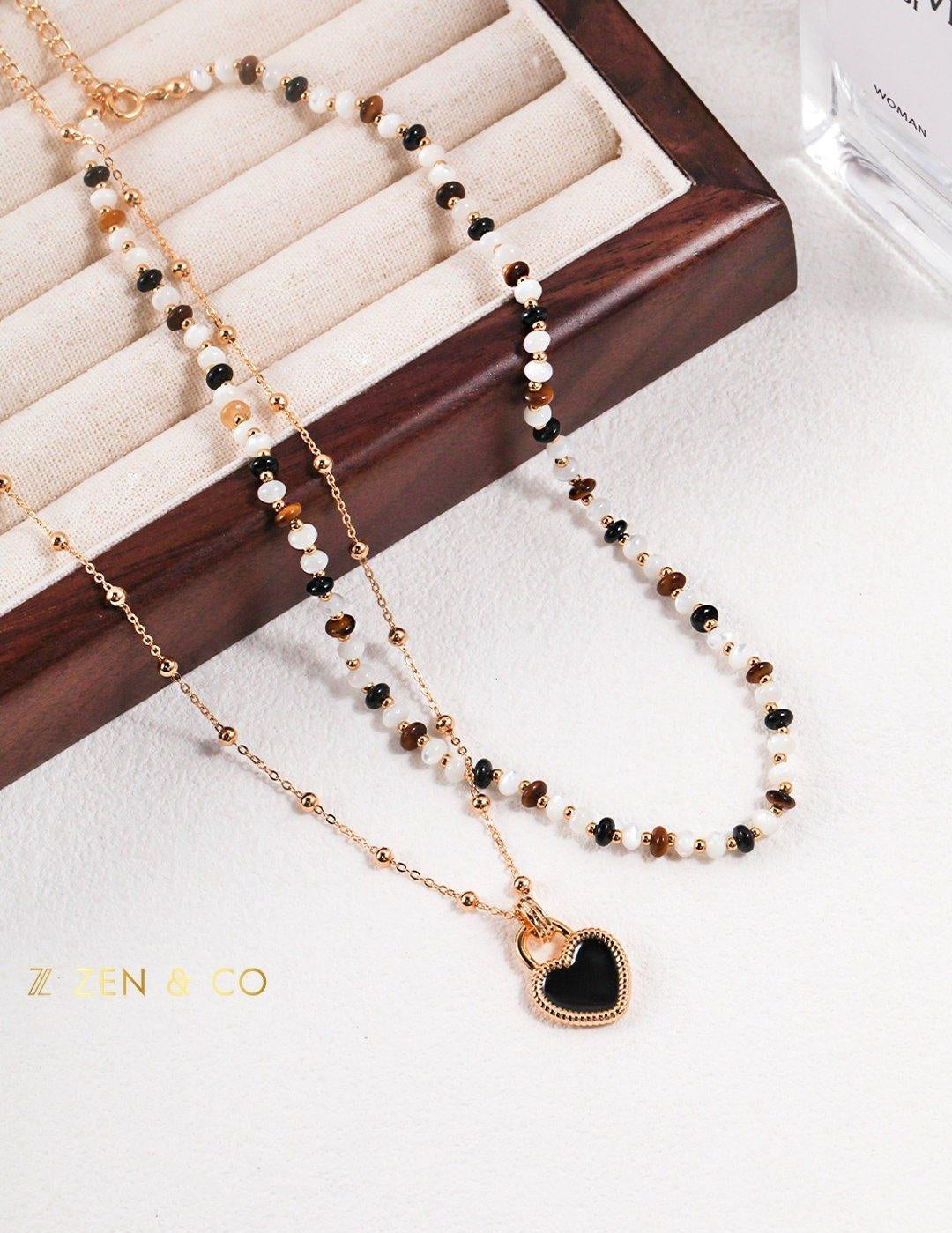 KAMALA Tiny beaded tiger eye stone and mother of pearl necklace and bracelet - ZEN&CO Studio