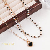 KAMALA Tiny beaded tiger eye stone and mother of pearl necklace and bracelet - ZEN&CO Studio