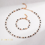 KAMALA Tiny beaded tiger eye stone and mother of pearl necklace and bracelet - ZEN&CO Studio