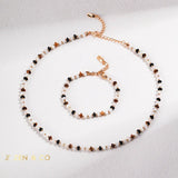 KAMALA Tiny beaded tiger eye stone and mother of pearl necklace and bracelet - ZEN&CO Studio