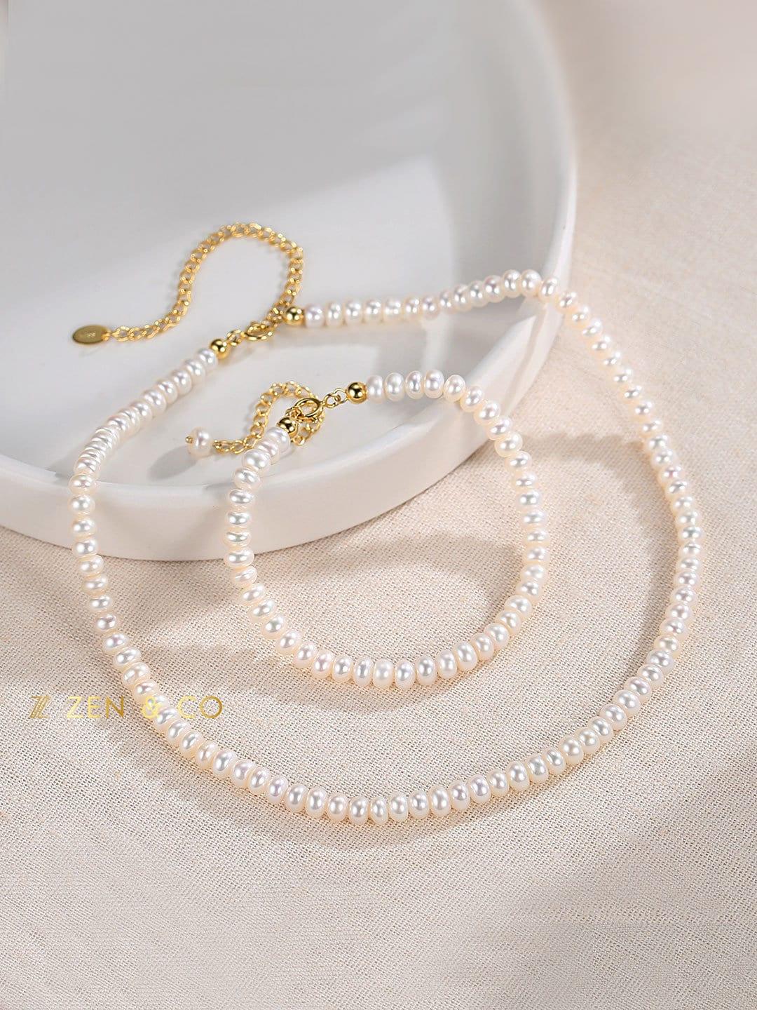 LORRAINE Tiny beaded Pearl choker necklace and pearl bracelet - ZEN&CO Studio