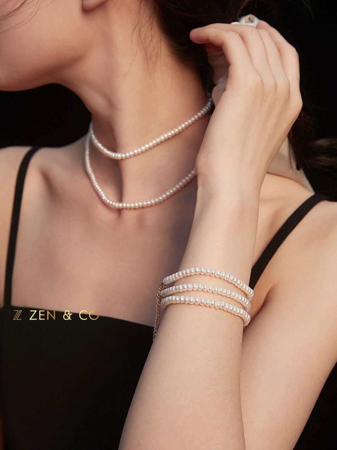 LORRAINE Tiny beaded Pearl choker necklace and pearl bracelet - ZEN&CO Studio