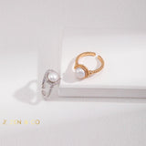 LOUISE Signet pearl open ring - ZEN&CO Studio